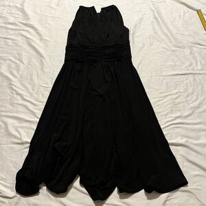 White House Black Market Sleeveless Black Midi Dress Sz 0 Waist Ruching